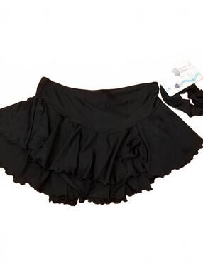 Mondor Black Figure Skating Skirt with Attached Shorts and Scrunchie